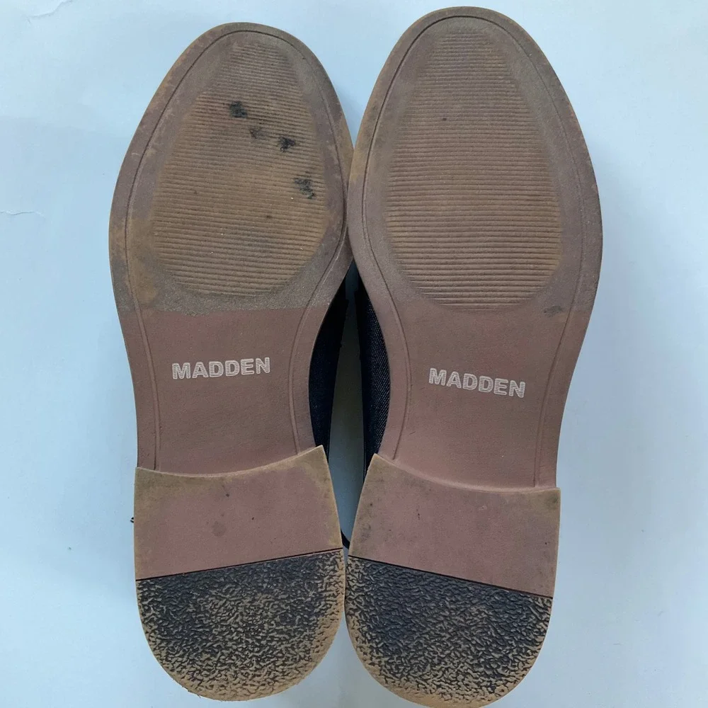 Madden M-Yanton Mens Black Denim Faux Leather Oxford Dress Shoes 8.5 Minimalist